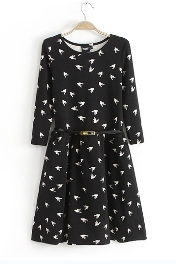 flying birds print dress
