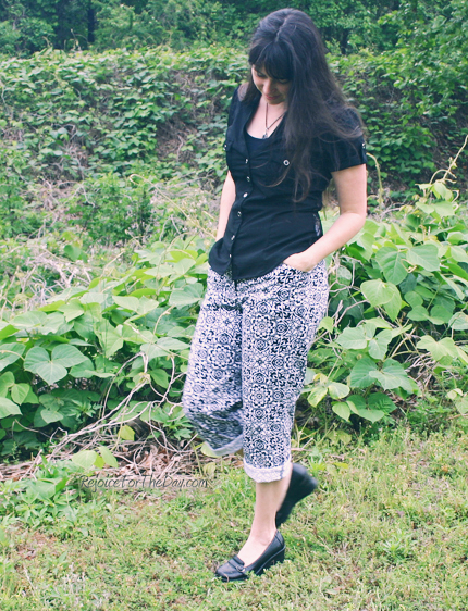 black and white cuffed pants