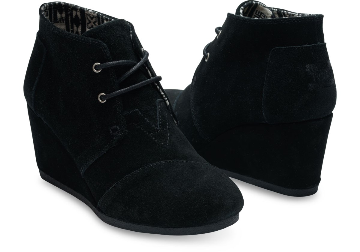 Tom's Black Suede Women's Desert Wedge bootie